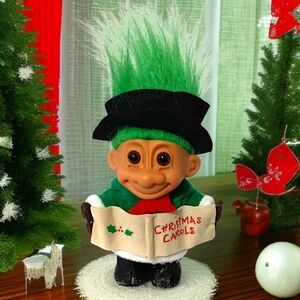 Vintage Russ Christmas Caroler Troll Doll Green Hair 90s‎ Black Hat Holiday Xmas